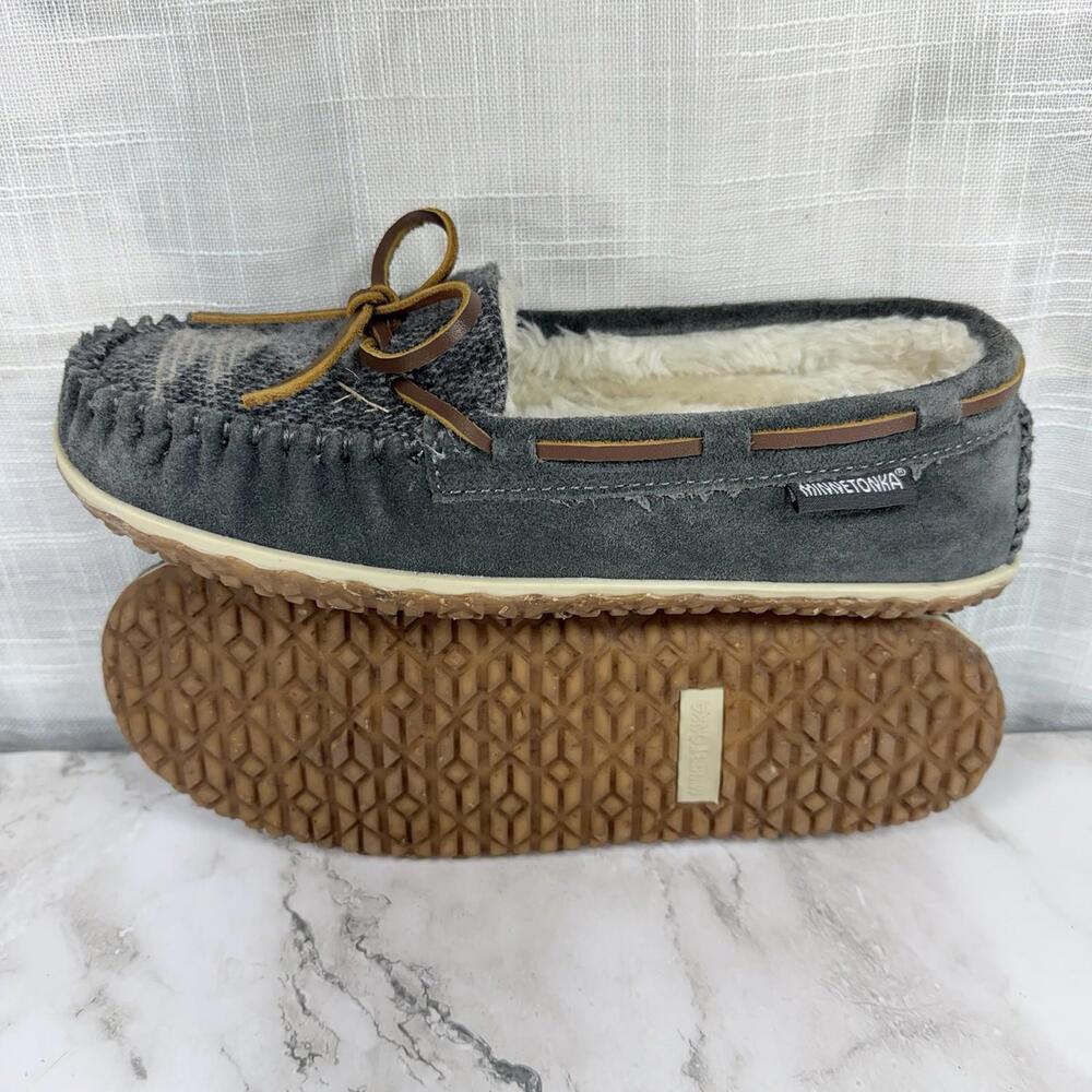 Minnetonka Tilia Moccasin Slippers Gray Suede Cozy Cottagecore Slip On Sz8 EUC - Picture 2 of 9